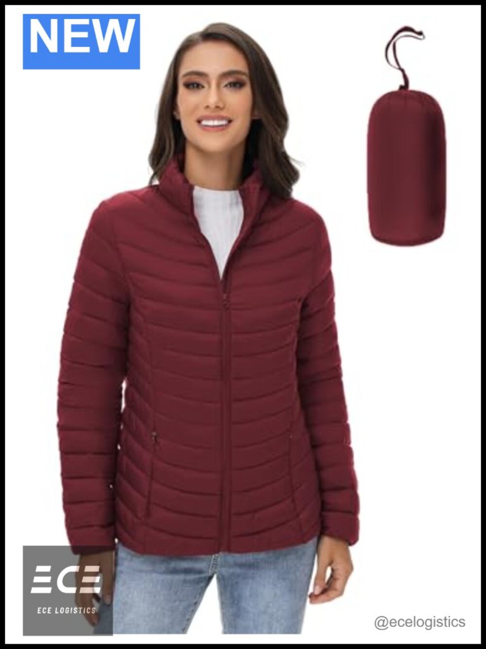 Women's Packable Lightweight Puffer Jacket Stand Collar Quilted